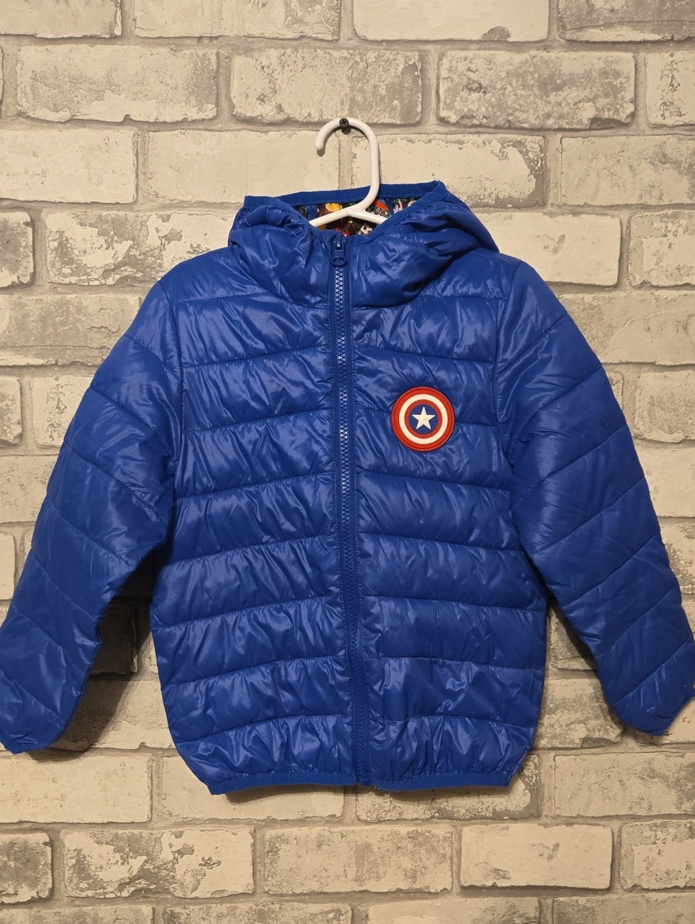 Marvel Kids Blue Puffer Jacket with Captain America Patch
